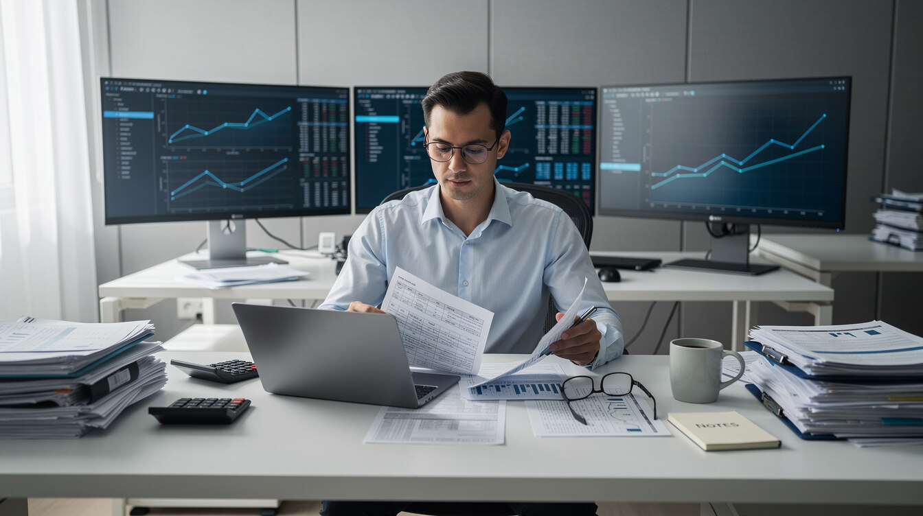 researcher checking financial records