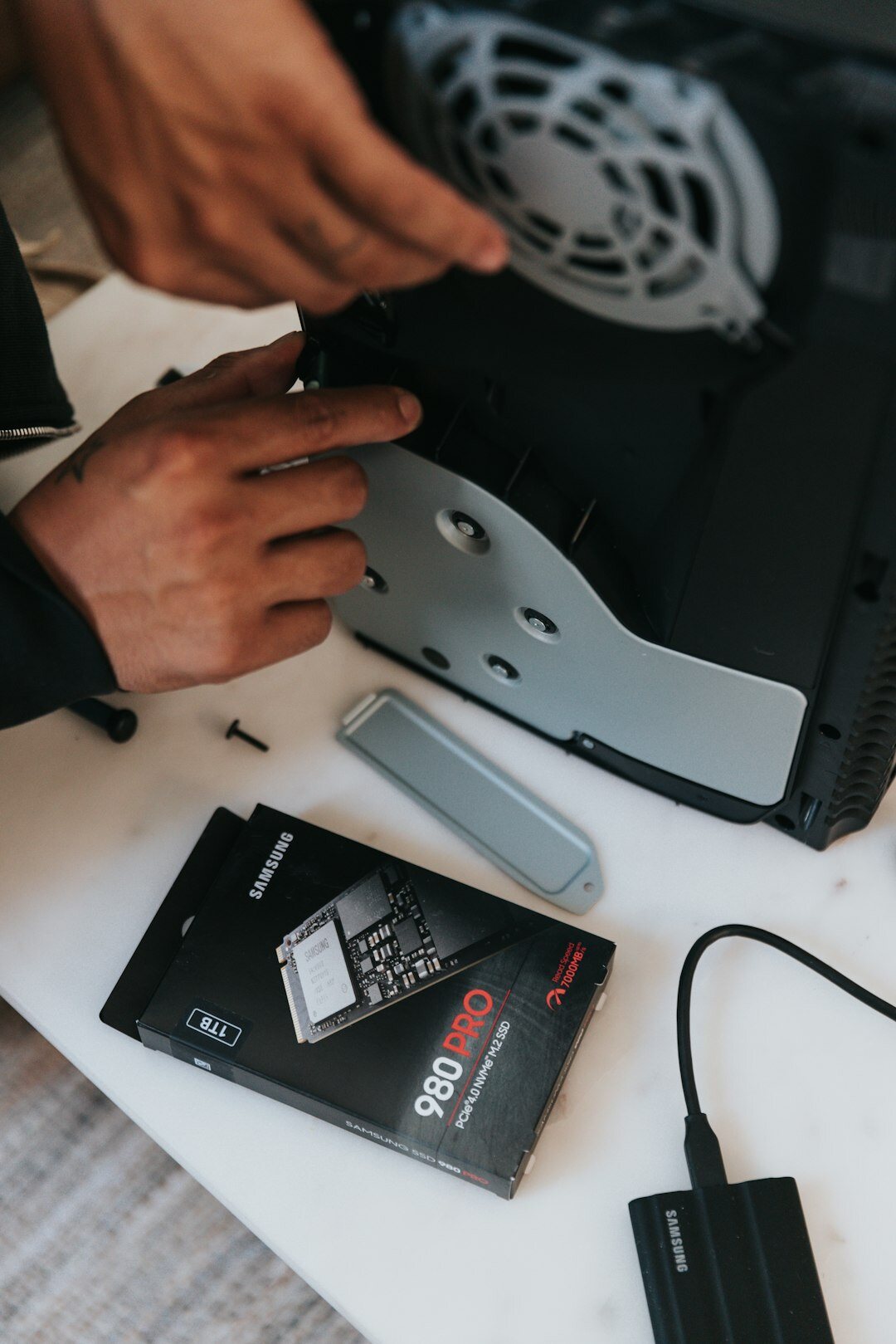 forensic expert examining hard drive